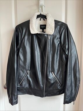 Torrid Black Faux Leather‎ Jacket with White Sherpa Collar